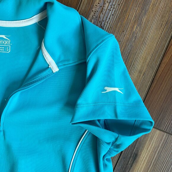 Slazenger Women’s Turquoise Blue Golf Polo with White Piping Short Sleeve Size S - Picture 6 of 10